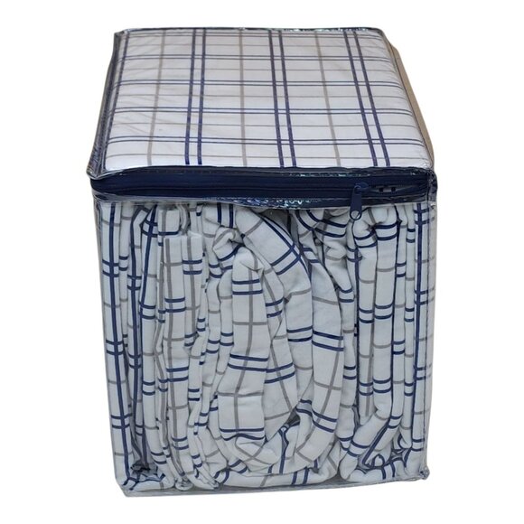 Brooks Brothers Queen Turkish Flannel Sheet Set 100% Cotton Blue White Plaid - Picture 7 of 8